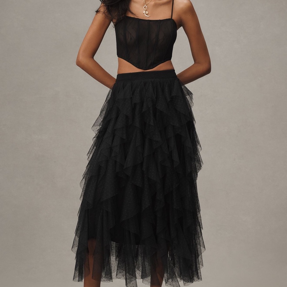 The Chéri Ruffled Tulle Midi Skirt by Anthropologie